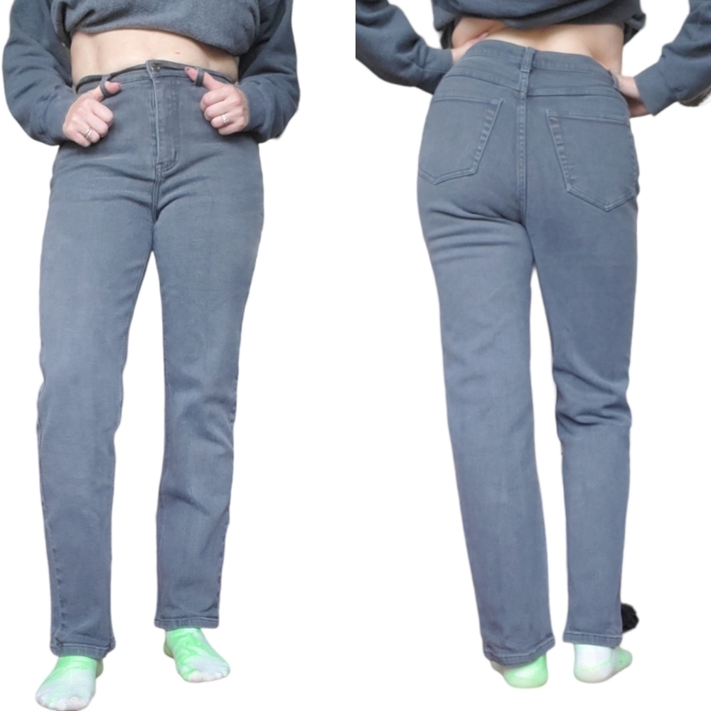 90s Gray Mom Jeans High Waisted Gray Straight Leg Stretch Sz 6 x 29.5